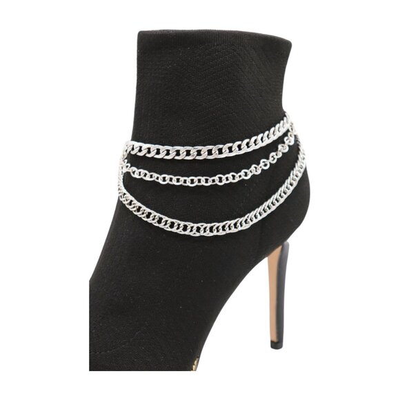 NEW Women Silver Boot Chain Bracelet Shoe 3 Strands Wave Charm Shoe Anklet SET - Picture 9 of 17